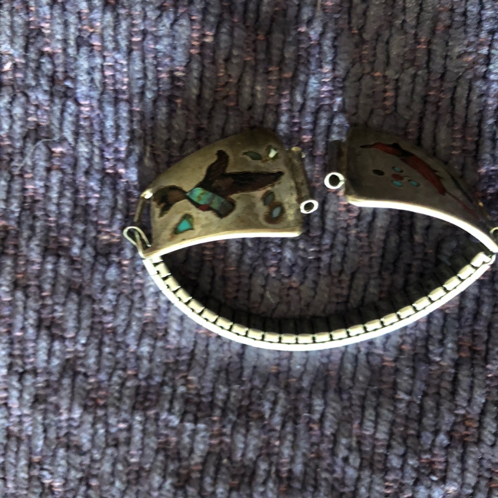 Vintage Zuni Sterling Silver Amber Turquoise MOP Watch Tips - Picture 2 of 7